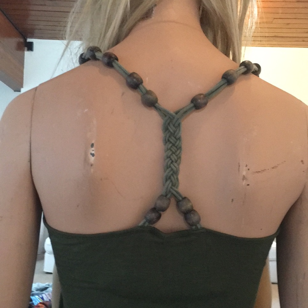 So Cute!!! Army Green Beaded Racer Back Tank